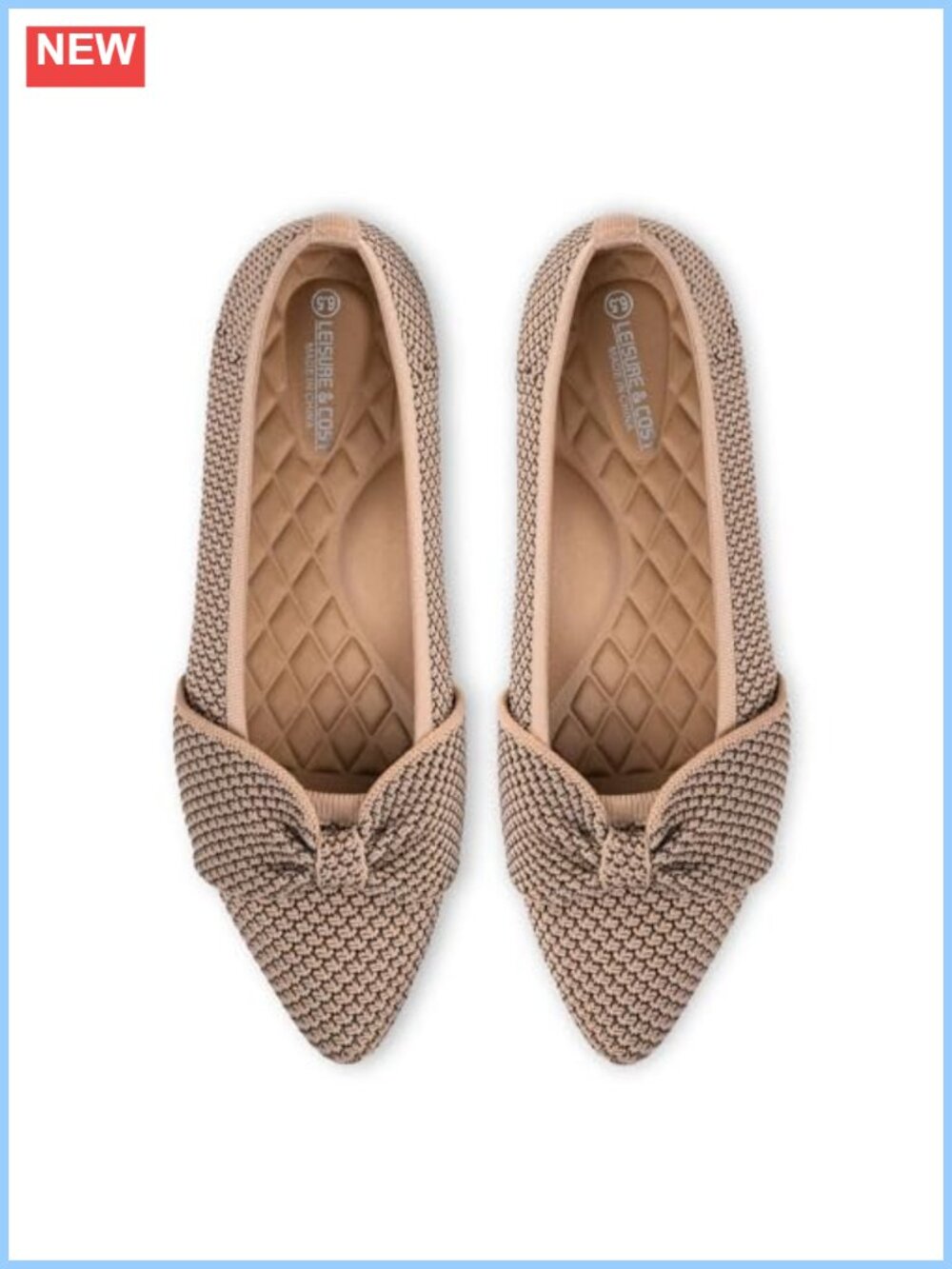 Pointed Toe Knit Ballet Flats Bow Slip-On Womens Comfort Shoes